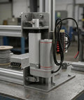 Heavy Duty 12V DC Linear Actuator Serving A Rock Solid 900 Newtons Of No Sweat Push Pull Movement With Waterproof Aluminum Housing And Mounting Brackets For Smooth Small Automation Builds mounted on a machine frame.