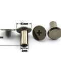 Heavy Duty Pro Grade 50 Piece Chicago Screw Set 5 X 10mm Black Binding Fasteners With Phillips Drive For Bookbinding Leather Crafting Rust Resistant Diy Assembly Zero Fuss Setup, showing detailed screws and measurements.