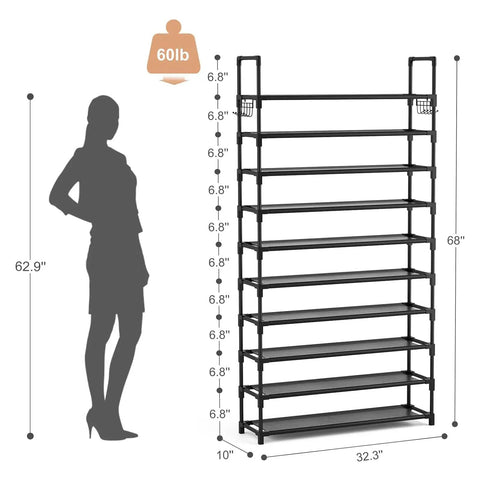 Heavy Duty 10 Tier Shoe Rack For Entryway And Closet Hella Roomy Metal Storage Shelf With Sturdy Hooks Fits Sneakers Boots And Everyday Gear Solid Build Easy As Pie Setup
