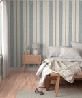 Top Tier Striped Modern PVC Free Wallpaper With Matte Linen Look Built Tough For Kitchens Bathrooms And Mudrooms Paste To Paper Application Straight Up Pro Grade Home Makeover in a stylish bedroom setting.