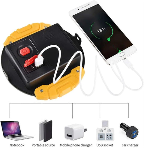 30W Portable Floodlight, Led Construction Flood Lights Outdoor Waterpr, showing USB charging ports and connections for versatility.