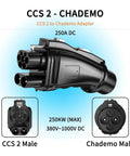 Portable CCS2 To CHAdeMO DC Fast Charge EV Supercharger Adapter 250KW 250A 1000V with detailed connector view.