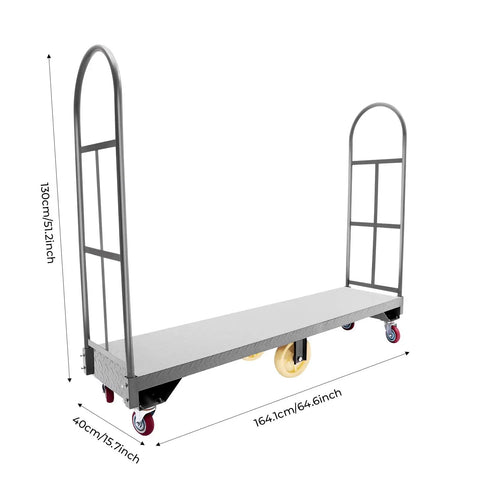 Beast Of A Heavy Duty Platform Cart Built For 2000 Lb Load, U Boat Style Steel Dolly With 6 Wheel Smooth Mobility, 64.6 X 15.7 X 51.2 Inch Deck, Rugged Q235 Steel Construction, Warehouse Workhorse For Bulk Boxes And Equipment. 64.6 x 15.7 x 51.2 in steel cart
