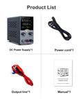 Pro Grade Adjustable DC Power Supply 30V 10A With Precision Encoder Knob 4 Digit LED Display USB Fast Charge includes power cord and manual