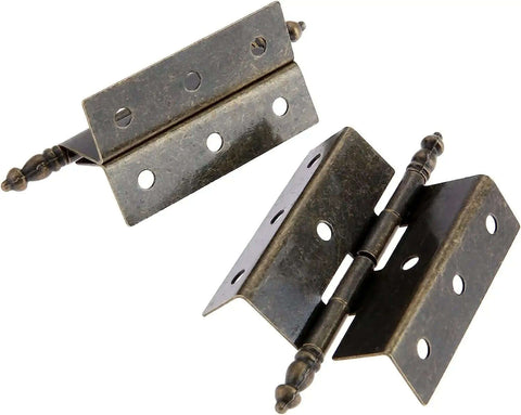 Two Pack Antique Bronze Cabinet Door Hinge Set Crown Style For Vintage Jewelry Boxes And Wooden Cabinets 55 By 51 Millimeter 8 Hole Mount Zinc Alloy Decor