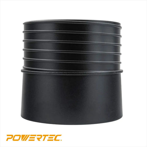 5 Inch Quick Connect Adapter With Left Hand Threaded End For Dust Collection shown in black plastic, front view