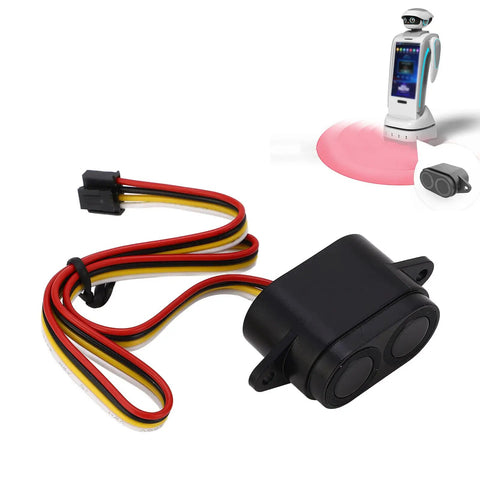 Waterproof Ultrasonic Distance Sensor For Robotic Obstacle Avoidance And Smart Home Use IP67 Rating I2C Output 3 3V To 12V Range 2 To 200 Centimeters shown next to robot and wiring