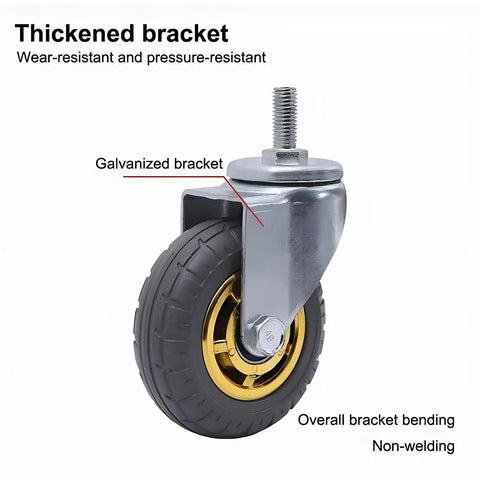 Heavy Duty Caster Wheels With M Threaded Stem Non Marking Rubber Swivel Plate Casters For Furniture Workbenches Carts And Garage Workshop Rolling Gear Dual Locking Brake System 360 Degree Swivel showing galvanized bracket and non-marking tire