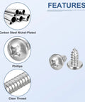 Ultimate Mini Screw Kit With 1000 Carbon Steel Nickel Plated Self Tapping Screws And Elbow Tweezers, close-up of screws features.