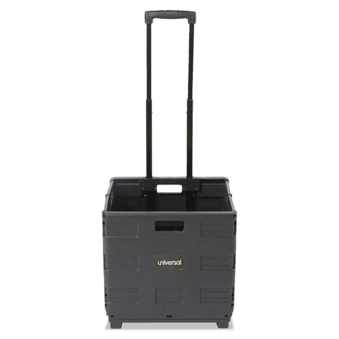 Collapsible Rolling Storage Crate With Telescoping Handle, 1.7 Cu Ft Capacity, Folds Flat To 3.5 Inches, Sturdy Black