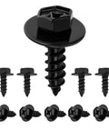 Badass 10 Piece Fender Liner Screws And Bumper Retainer Clips Rock Solid Steel Mud Guard Fasteners For Most Cars Smooth Oem Replacement Kit For Daily Drivers, black screws with hex head design.