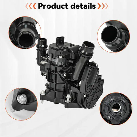 Shop Grade Engine Coolant Thermostat Housing Replacement For BMW 230i Models 2022 To 2025 shown from multiple angles with gaskets and seals.