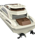 Rear view of Dope Modern Yacht RC Boat One To Twenty Eight Scale With 2.4GHz Remote Dual Motors Fifteen Kmph Speed Pool Cruiser