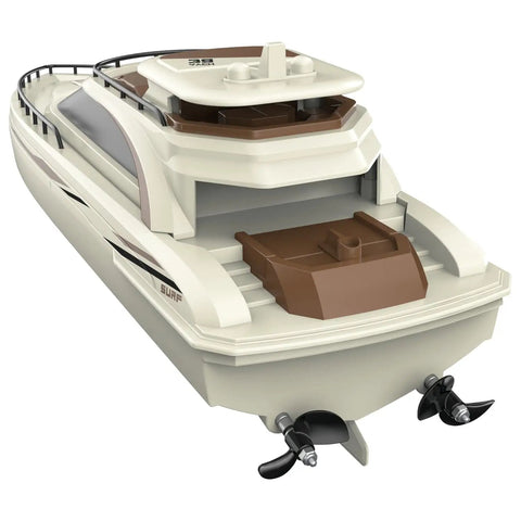 Rear view of Dope Modern Yacht RC Boat One To Twenty Eight Scale With 2.4GHz Remote Dual Motors Fifteen Kmph Speed Pool Cruiser