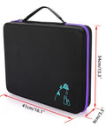 120 Bottle EVA Essential Oil Storage Case with Foam Insert Hard Shell Travel Organizer Bag for 5ml 10ml 15ml Bottles, black and purple exterior with measurements.