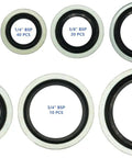 Oil Washer And Gasket Kit 160Pcs With Seven Sizes Dowty Self Centered Bonded Seal Washers arranged by size in a grid