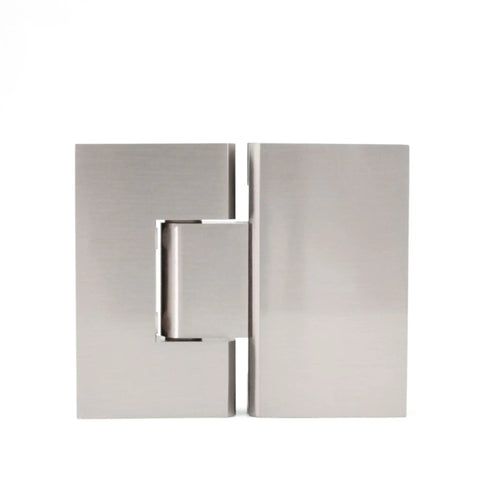 Heavy Hitter Solid Brass Shower Door Hinges, 180 Degree Smooth Swing Pivot Kit, Brushed Nickel finish view from the front.