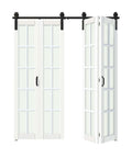 Bi-Fold Sliding Barn Door Kit With 10 Lite Frosted Glass Panels, 60 Inch Wide By 84 Inch Tall, Double Slab Closet Door In White Finish, Includes 2 Tracks For Four Doors And Full Sliding Hardware Set For Easy Install