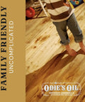 Child walking barefoot on wooden floor coated with Real Deal Universal Surface Finish For Wood Leather Plastic Vinyl And Metal That Is Straight Up Waterproof And Food Safe While Acting As A Hella Solid Solvent Free Non Toxic Protection Layer Inside A Handy Four Ounce Jar For Instant Glow Ups.