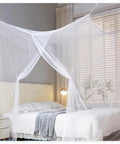 One Side Opening Bed Canopy Netting For Full Size Beds Outdoor Camping Home Dorm Mosquito Screen 380 Mesh Polyester 75x64x71 Inches Keeps Bugs Out Perfect For Bedroom Patio Garden Travel installed on a white bed in a modern bedroom setting