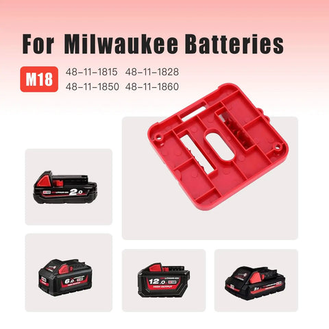 M18 18V Battery Holder Wall Mount 5 Pack Heavy Duty Storage Organizer with Lock shown with compatible battery models.