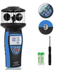 Handheld Cup Anemometer With Compass, 93 MPH Digital Wind Speed Meter, 360 Degree Wind Direction, CFM Air Flow Readout, Wind Velocity Gauges For Outdoor Sailing, Surfing, Drone Flying And HVAC with display, compass, probe, and batteries