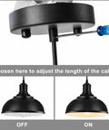 Close-up of Top Shelf Vintage Industrial Pendant Light Black Metal Farmhouse Ceiling Fixture with adjustable cable length.