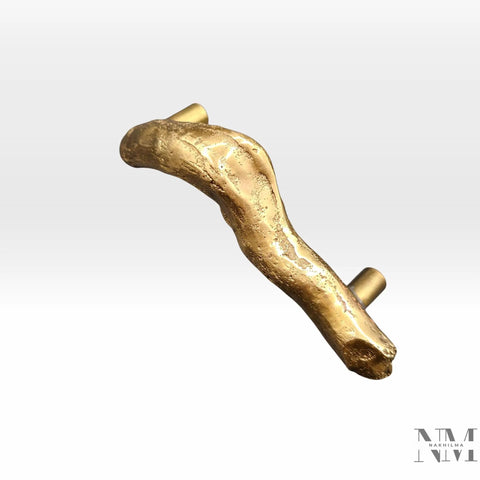 Branch Shaped Cabinet Handle Dope Farmhouse Vibe Solid Brass Drawer Pull With Antique Gold Finish, Rustic Wood Look Hardware