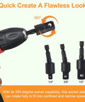 Flexible Drill Bit Extension Kit 17 Piece Set With 360 Degree Rotatable Socket Adapters for confined spaces