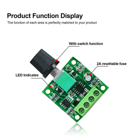 Low Voltage PWM DC Motor Speed Controller 1.8V To 12V 2A 24W Adjustable Driver Switch With Stepless Dimming board details