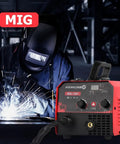 Acewelders Super Cool 130A Gasless Flux Core Mig Welder in use, showcasing digital display and controls, ideal for welding.