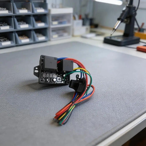 Digital Thermostatic Fan Switch Kit for 12V Motors and EVs Adjustable Temperature Activation 40C to 120C with prewired harness and relay.