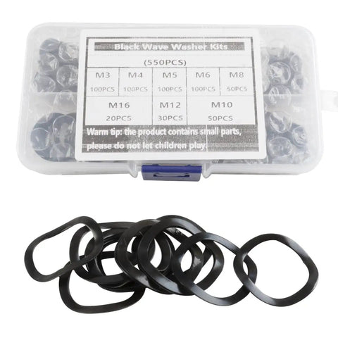 550 Pcs Carbon Steel Spring Wave Washer Gasket Set With 8 Sizes M3 M4 M5 M6 M8 M10 M12 M16 For Hardware And Fasteners Get The Right Fit Heavy Duty Wave Washer Assortment Kit For Precision Assembly, black wave washers in case