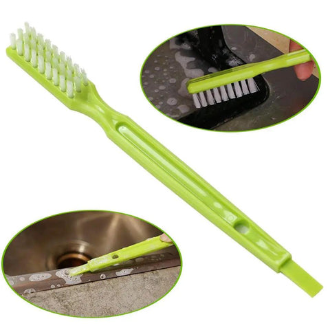 3 In 1 Grout Cleaner Brush With Long Handle For Tile Joints And Shower Grout Scrub Brush Stiff Bristles Green Color In Action