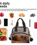 Desert Landscape Insulated Lunch Bag For Women And Men, Leakproof Thermal Cooler Tote with fruits and lunch items displayed.