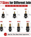 The Ultimate M3 To M12 Head Rivet Nut Tool Kit For Quick installs Made From Heavy Grit Carbon That Holds Tight Like A Boss And Lets You Swap Out Old Bolts On Thin Metal Sheets With Ease. M3 to M12 rivet nut sizes for thin sheet metal