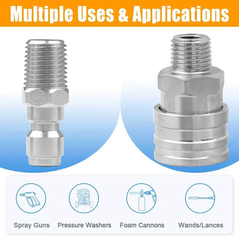 1/4 in stainless steel pressure washer quick-connect fittings, 4-pack with male/female threads for home/commercial use