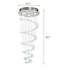 Crystal Spiral Raindrop Chandelier With K9 Crystal, Flush Mount LED Ceiling Light Fixture in polished metal, 39.3 inches tall