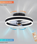 16 Inch Flush Mount Ceiling Fan With Light, Dope Low Profile Matte Black Finish, 6 Speeds, 3 Color Temperature Settings, Energy Saving LED Ring Light, Quiet Modern Ceiling Fan For Small Rooms And Living Areas with remote control, showing reverse and forward blade modes
