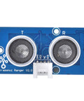 Ultrasonic Sensor Module For Robots 3.3V To 5V Grove Plug And Play 400 Cm Range 1 Cm Accuracy Low 15mA Draw Industrial Bot Part For TETRIX FTC FRC FIRST WRO And Other World Bots, blue PCB front view