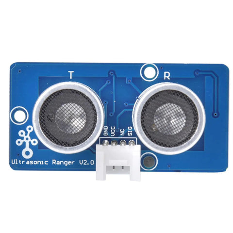 Ultrasonic Sensor Module For Robots 3.3V To 5V Grove Plug And Play 400 Cm Range 1 Cm Accuracy Low 15mA Draw Industrial Bot Part For TETRIX FTC FRC FIRST WRO And Other World Bots, blue PCB front view