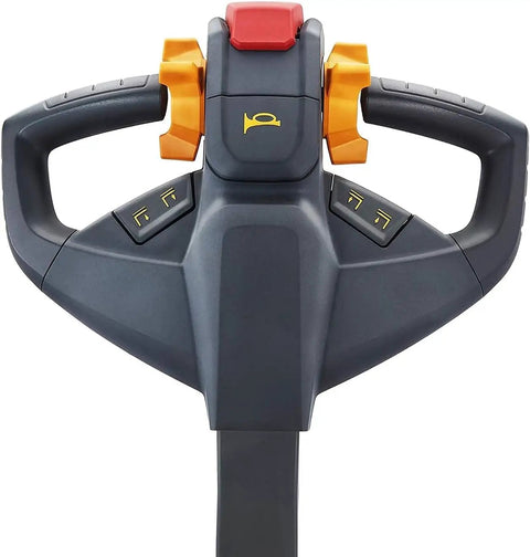 Apollo 4400 Lbs Capacity Electric Pallet Jack With 48 X 27 Forks ergonomic handle and control panel for easy lifting and maneuverability.