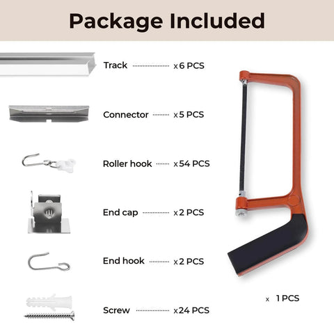 Ceiling Curtain Track System With Roller Hooks For Room Divider Ceiling Mount Rail Set 12 To 18 Feet package contents