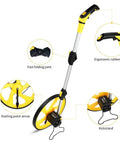 Close-up of QERTYHKK Foldable Measuring Wheel Distance Measurement Tools Meter/Feet showing ergonomic handle and kickstand.