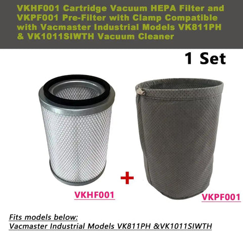 Cartridge Vacuum HEPA Filter VKHF001 and Pre Filter VKPF001 with Clamp for Vacmaster Industrial VK811PH and VK1011SIWTH