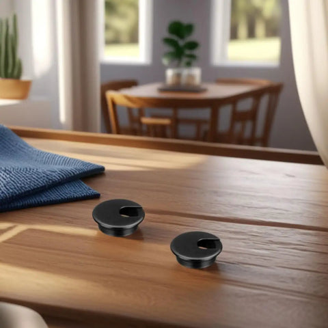 Sturdy Round Plastic Cable Grommet Kit With Easy Tool-Free Installation Covers Desk Cord Holes For Home And Office Cable Management Wear Resistant 10 Pack black plastic desk cord hole covers on wooden table