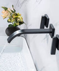 Matte Black Solid Brass Wall Mount Bathroom Faucet With Dual Lever Handles 8 Inch Center Wall Mounted Sink Faucet Rough In Valve Included Drip Free Brass Cartridge Leak Tested For Durability
