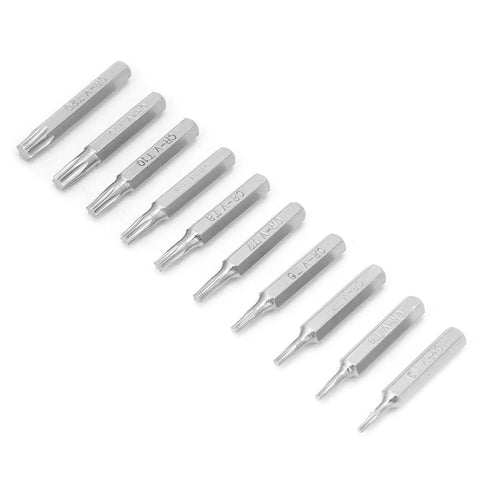 Pro Heavy Duty Precision Screwdriver Bit Set 10 Piece CRV Steel Star Tips for Phone Repair featuring ten metallic star tips.