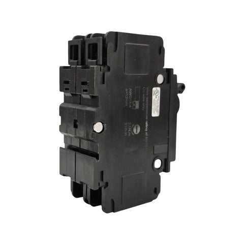 Built Tough 20 Amp 2 Pole Miniature Circuit Breaker 120 240V AC DIN Rail Surface Mount with 10KA Interrupt Rating side view.