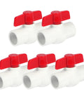 Five Pack Three Quarter Inch PVC Ball Valves With Slip Ends For Water Lines 150 Psi Rating Socket Fittings Pipe Fittings